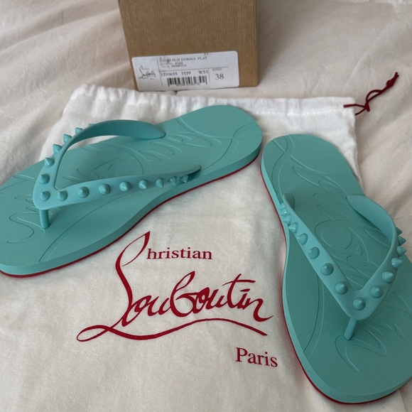 Christian Louboutin Shoes - Christian Louboutin Aqua Flip Flops with Red Soles